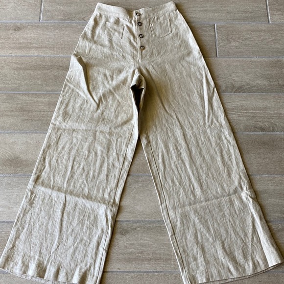 Staud Tan Linen Blend Wide Leg Pants Size: 2 - Picture 1 of 6